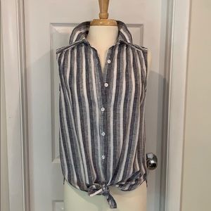 Max Studio Striped Linen Blend Top